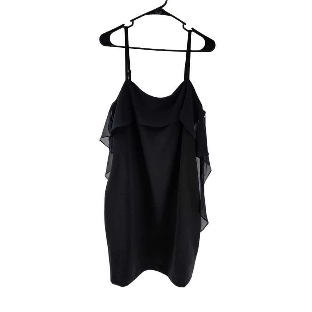 DKNY Women's Scuba Chiffon Flounce Drape Square Neck Sleeveless Shift Dress - 14